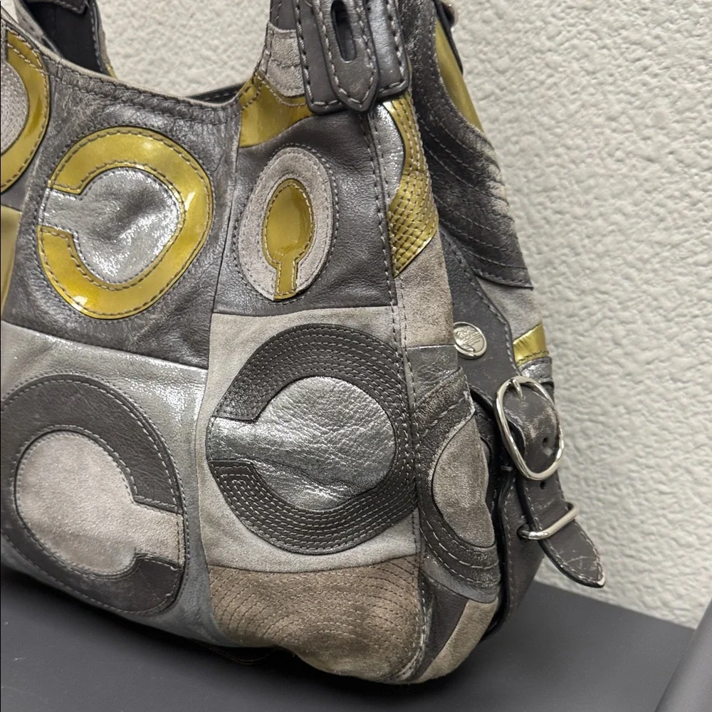 Coach Madison Mia Maggie Suede and Leather Patchwork Hobo Bag
